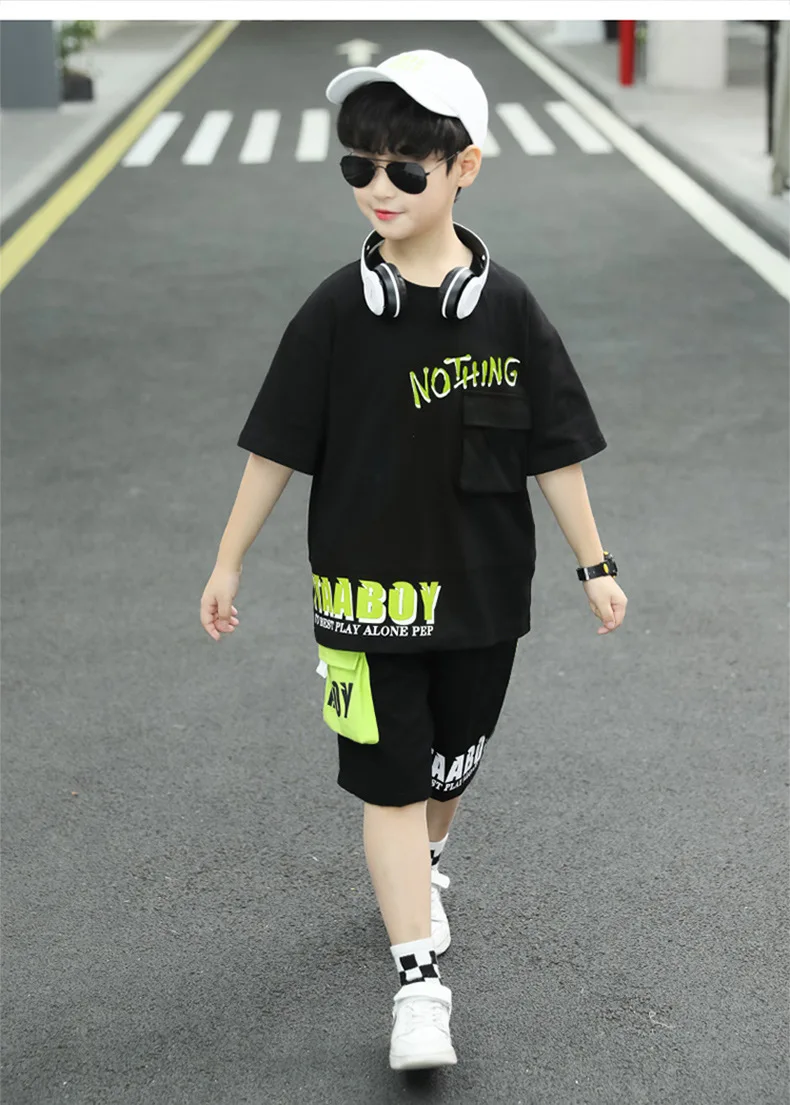 Kpop Boys Clothes Sets 2026 Summer Teen Kids Fashion Letter Print Short Sleeve T-shirt+Shorts 2Pcs Children Tracksuit Outfits
