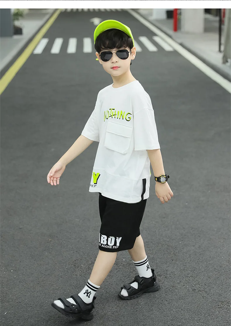 Kpop Boys Clothes Sets 2026 Summer Teen Kids Fashion Letter Print Short Sleeve T-shirt+Shorts 2Pcs Children Tracksuit Outfits