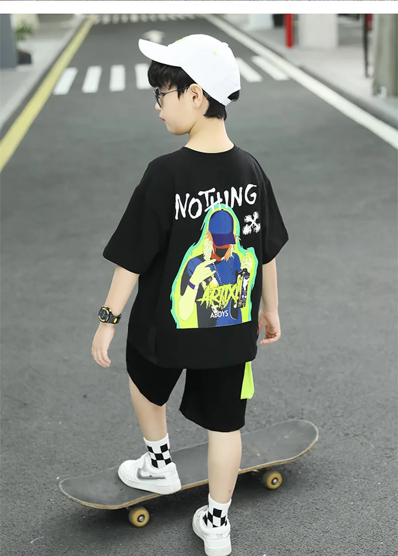 Kpop Boys Clothes Sets 2026 Summer Teen Kids Fashion Letter Print Short Sleeve T-shirt+Shorts 2Pcs Children Tracksuit Outfits