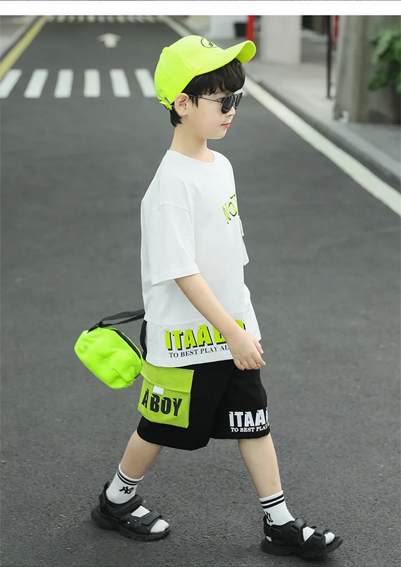 Kpop Boys Clothes Sets 2026 Summer Teen Kids Fashion Letter Print Short Sleeve T-shirt+Shorts 2Pcs Children Tracksuit Outfits