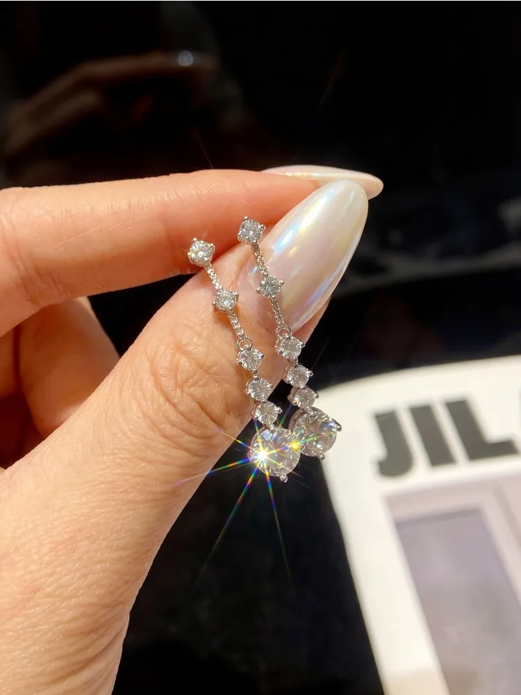 Fashion 1CT Moissanite Diamond Long Tassel Drop Earrings for Women Party High Quality Anniversary Wedding Luxury Jewelry