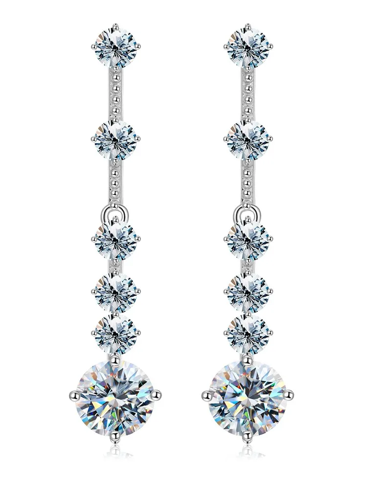 Fashion 1CT Moissanite Diamond Long Tassel Drop Earrings for Women Party High Quality Anniversary Wedding Luxury Jewelry