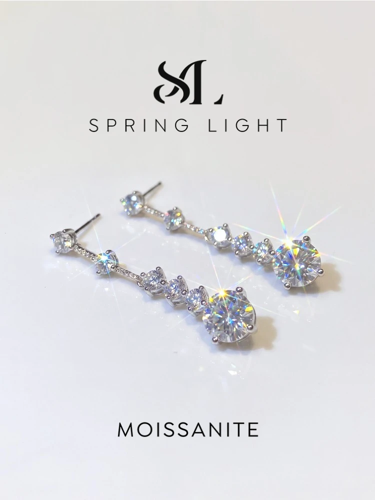 Fashion 1CT Moissanite Diamond Long Tassel Drop Earrings for Women Party High Quality Anniversary Wedding Luxury Jewelry