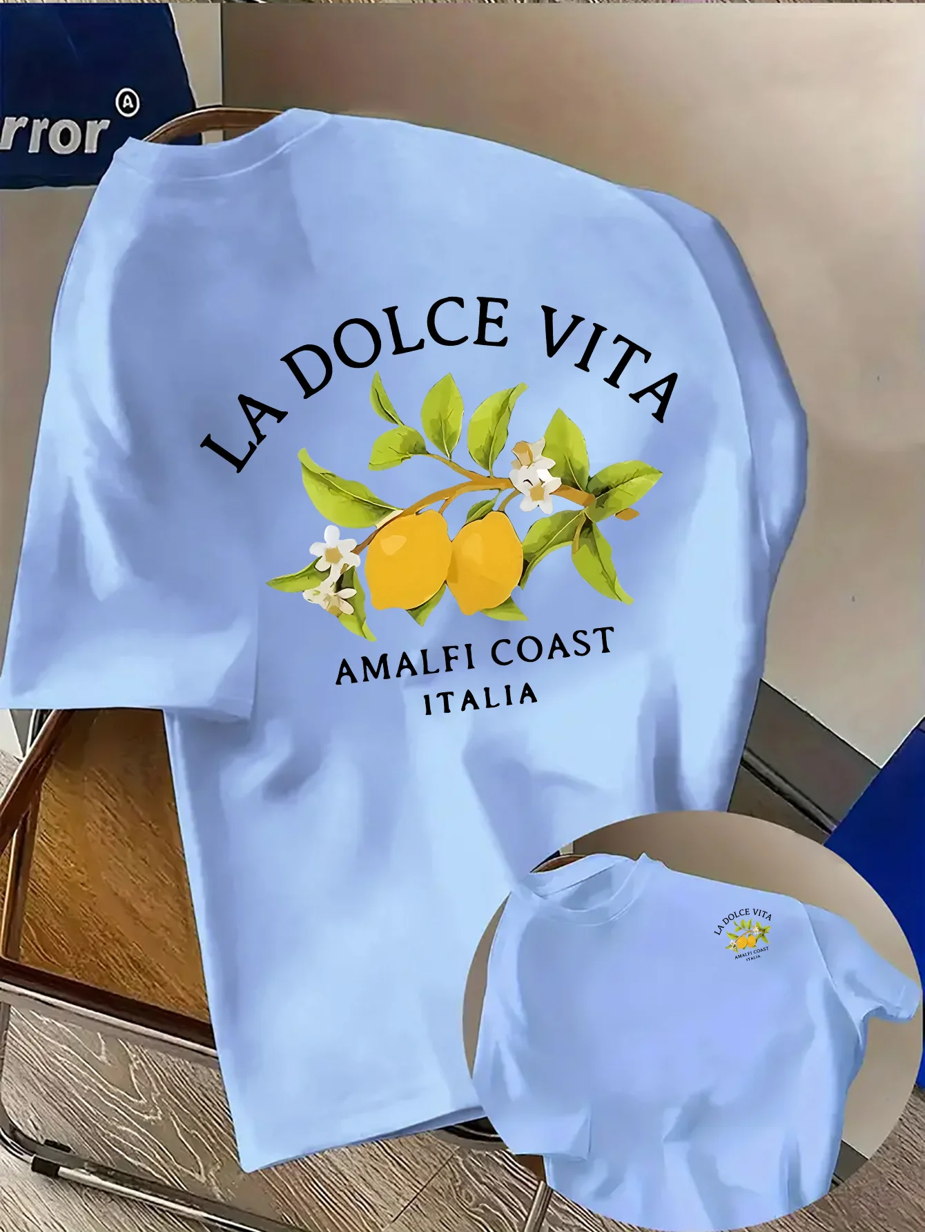 Amalfi Coast Lemon Branch Print with La Dolce Vita Text on 100 Cotton Mens T Shirt Great for Summer Vacation and Casual Outings