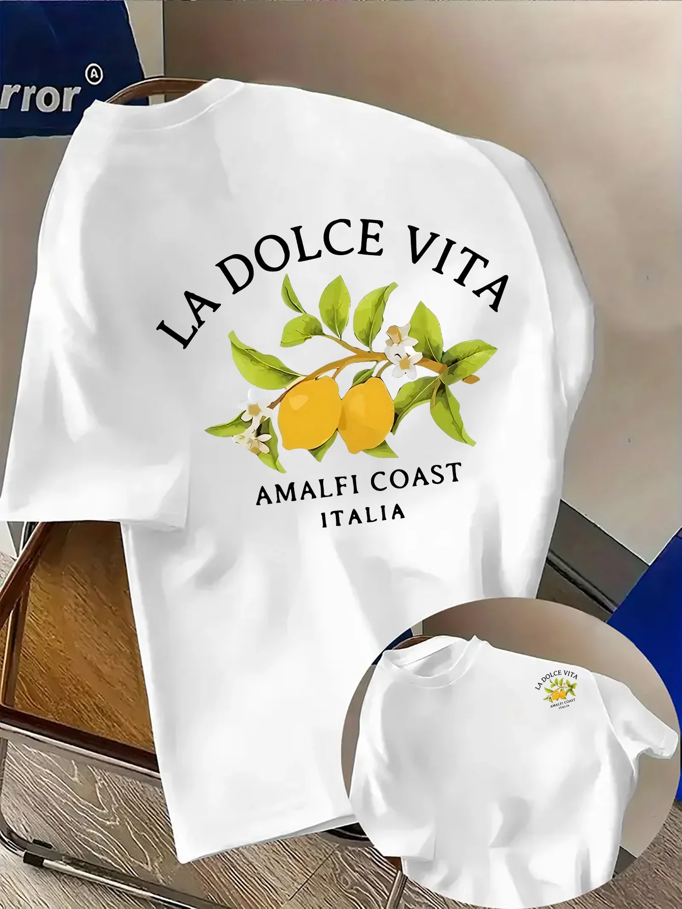 Amalfi Coast Lemon Branch Print with La Dolce Vita Text on 100 Cotton Mens T Shirt Great for Summer Vacation and Casual Outings