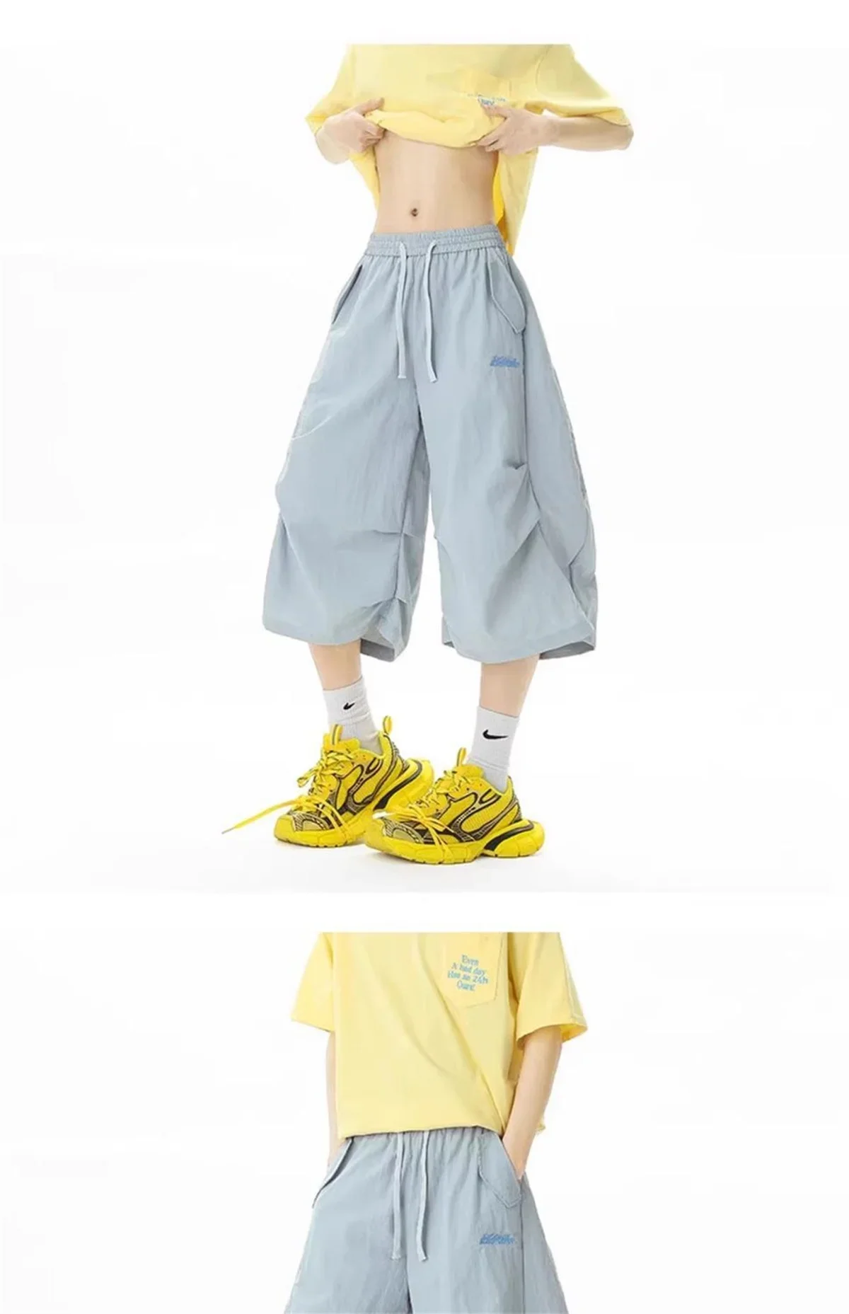 Embroidered Quick-dry Shorts for Men Summer Outdoor Mountain-style Wide-leg Cropped Pants Loose Casual