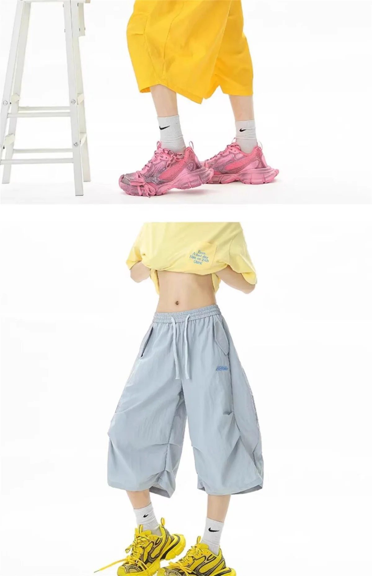 Embroidered Quick-dry Shorts for Men Summer Outdoor Mountain-style Wide-leg Cropped Pants Loose Casual