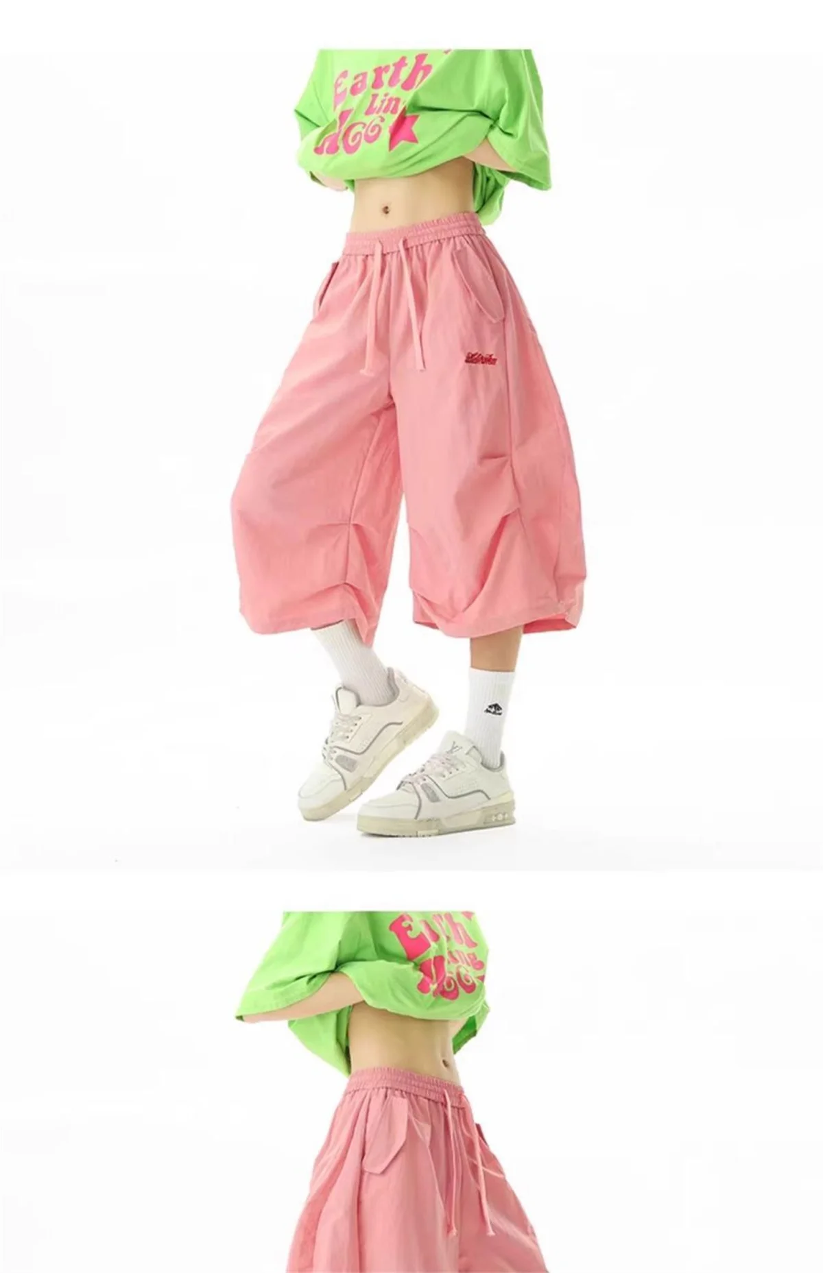 Embroidered Quick-dry Shorts for Men Summer Outdoor Mountain-style Wide-leg Cropped Pants Loose Casual