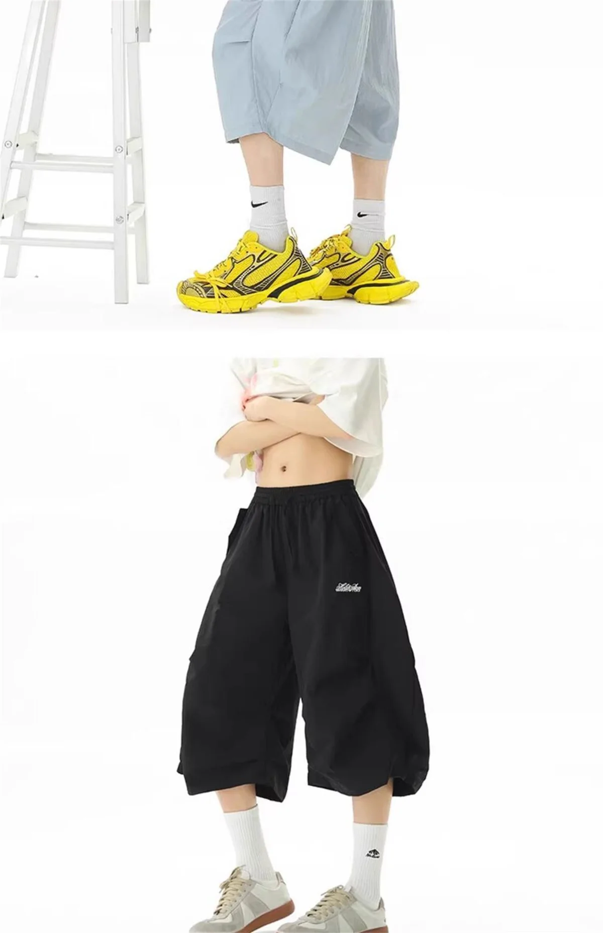 Embroidered Quick-dry Shorts for Men Summer Outdoor Mountain-style Wide-leg Cropped Pants Loose Casual