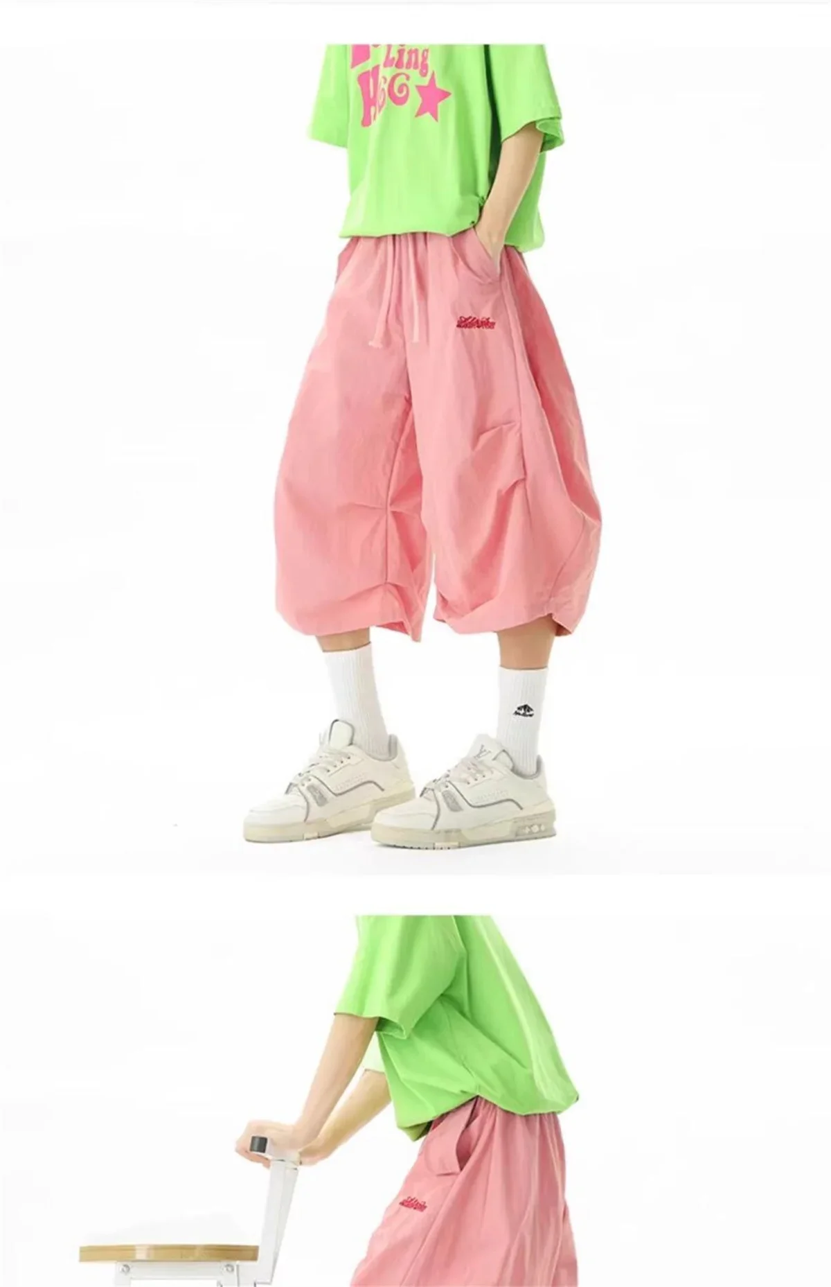 Embroidered Quick-dry Shorts for Men Summer Outdoor Mountain-style Wide-leg Cropped Pants Loose Casual
