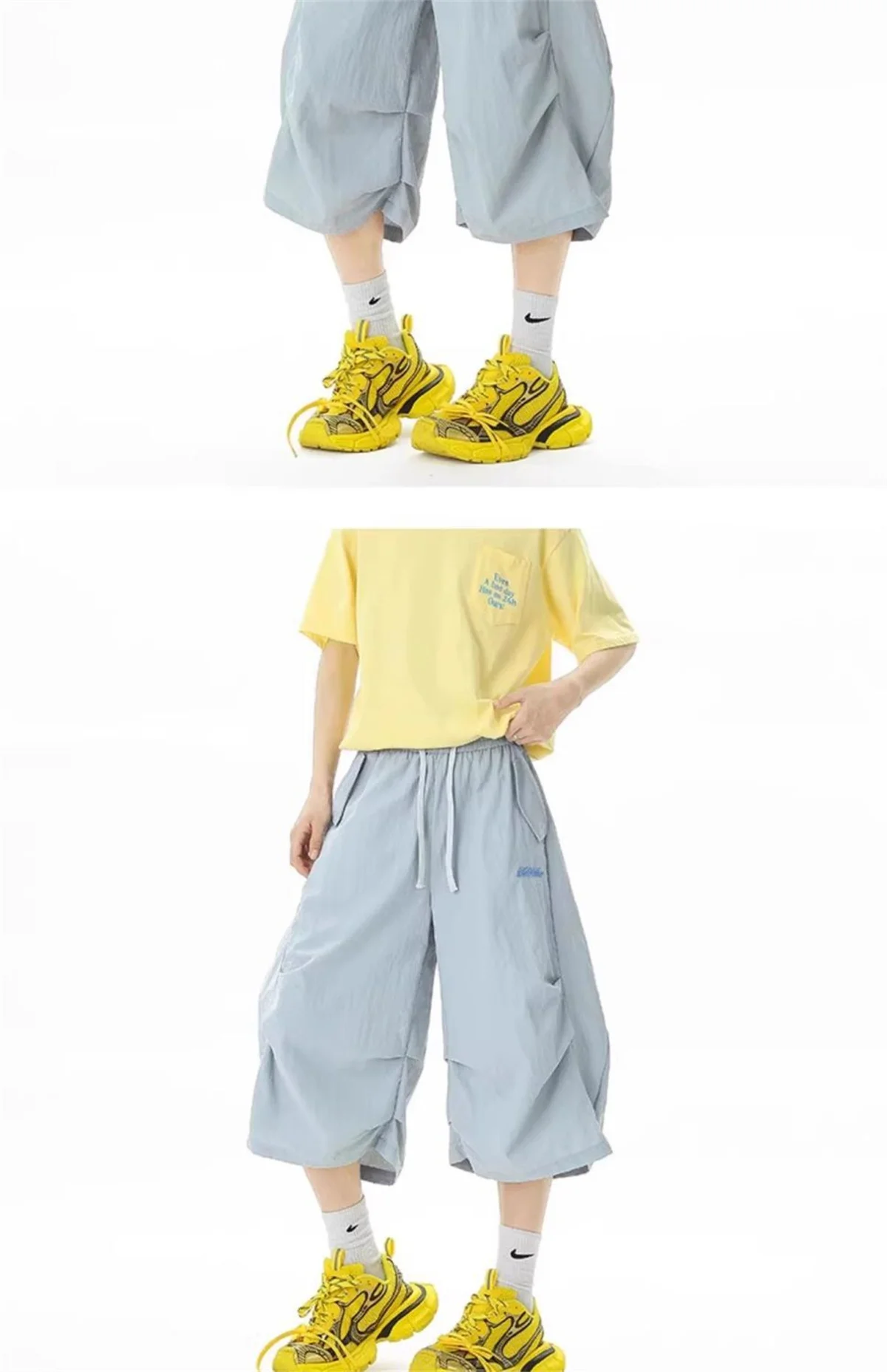 Embroidered Quick-dry Shorts for Men Summer Outdoor Mountain-style Wide-leg Cropped Pants Loose Casual