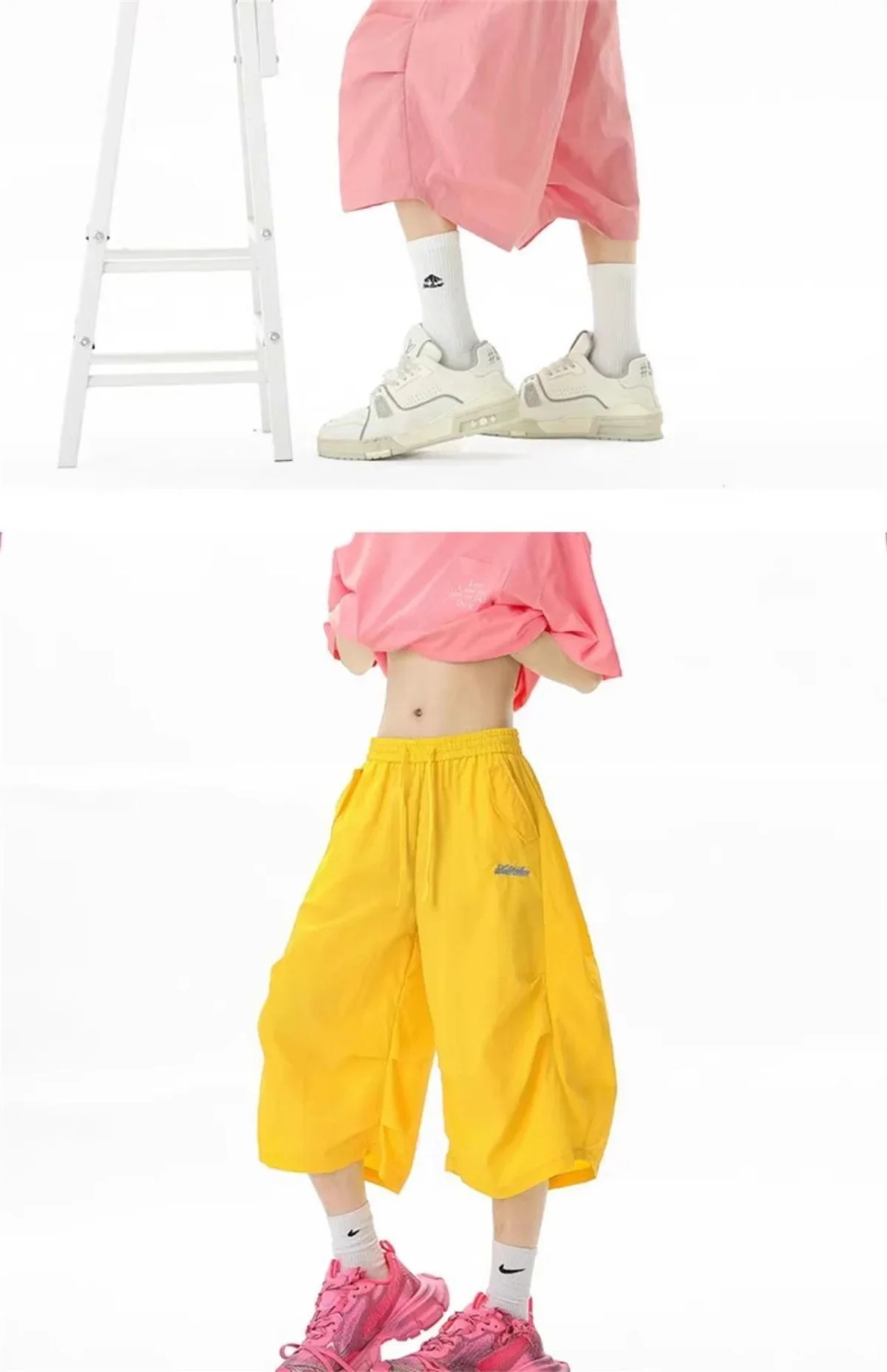 Embroidered Quick-dry Shorts for Men Summer Outdoor Mountain-style Wide-leg Cropped Pants Loose Casual