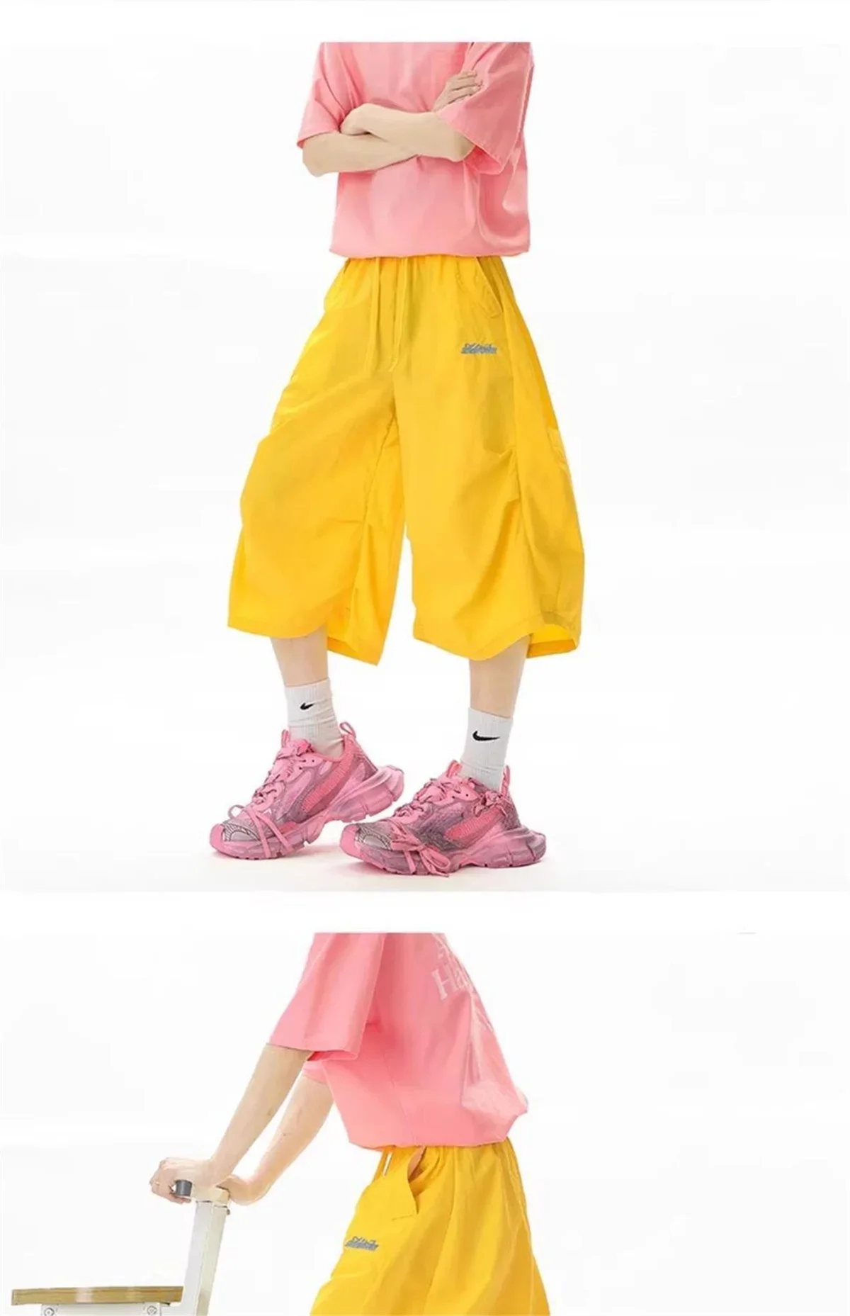 Embroidered Quick-dry Shorts for Men Summer Outdoor Mountain-style Wide-leg Cropped Pants Loose Casual