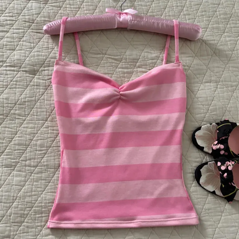 Fashion Classic Casual Camisole Y2K American Contrast Stripe Summer Slim Vest Fashion Kawaii Sexy Spice Girl Aesthetics Pullover