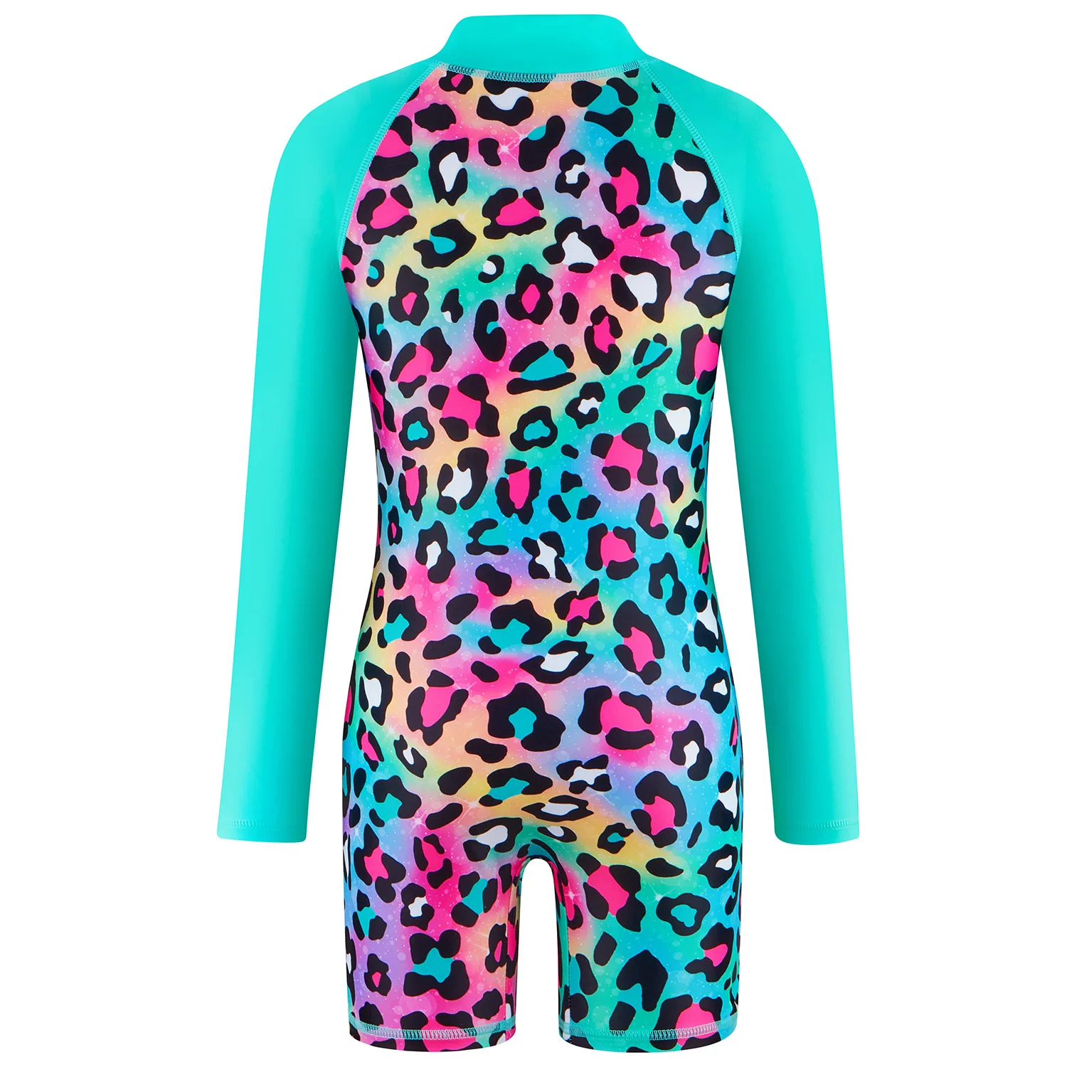 Kids Girl Swimsuit One Piece Girl's Swimwear Rash Guard Set Zipper Front Long Sleeve Leopard Print Bathing Suit for Beach 3-15Y