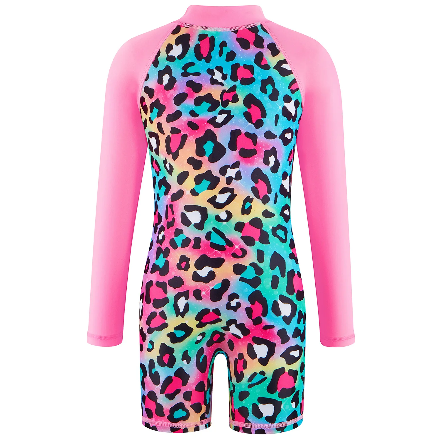 Kids Girl Swimsuit One Piece Girl's Swimwear Rash Guard Set Zipper Front Long Sleeve Leopard Print Bathing Suit for Beach 3-15Y