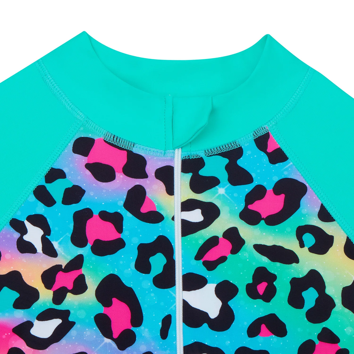 Kids Girl Swimsuit One Piece Girl's Swimwear Rash Guard Set Zipper Front Long Sleeve Leopard Print Bathing Suit for Beach 3-15Y