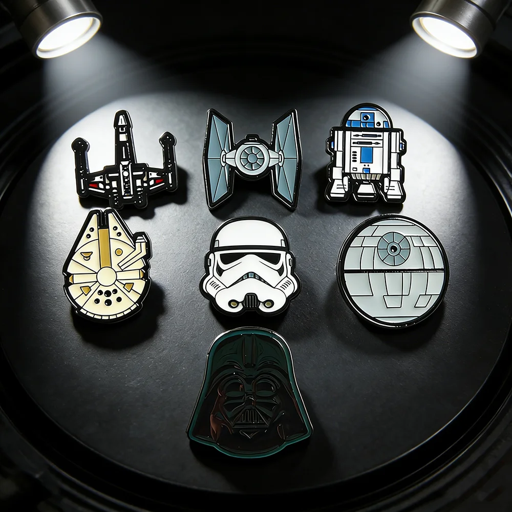 7pcs Star Wars Brooch Set for Women Enamel Pins - Stormtrooper Darth Vader Millennium Falcon Movie Metal Badge Jewelry Gift