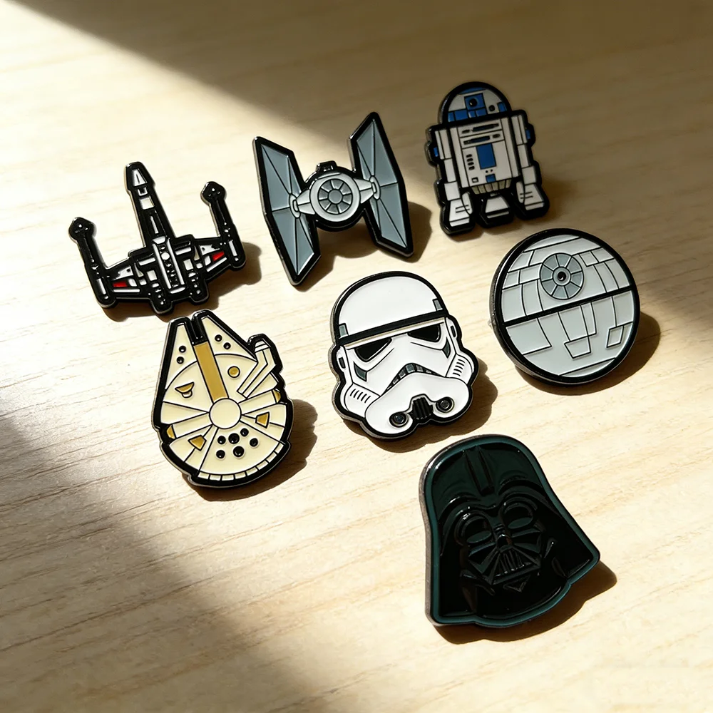 7pcs Star Wars Brooch Set for Women Enamel Pins - Stormtrooper Darth Vader Millennium Falcon Movie Metal Badge Jewelry Gift
