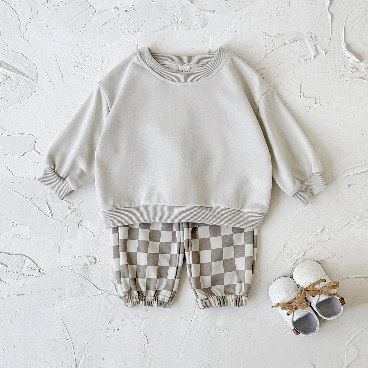 New Design Minimalist Baby Girl Clothes Spring Fall Solid Top+Casual Checked Pants Sets Baby Boy Clothing