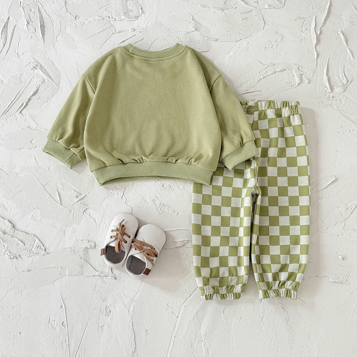 New Design Minimalist Baby Girl Clothes Spring Fall Solid Top+Casual Checked Pants Sets Baby Boy Clothing