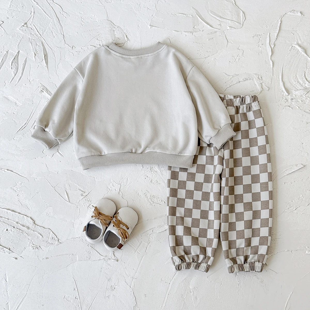 New Design Minimalist Baby Girl Clothes Spring Fall Solid Top+Casual Checked Pants Sets Baby Boy Clothing