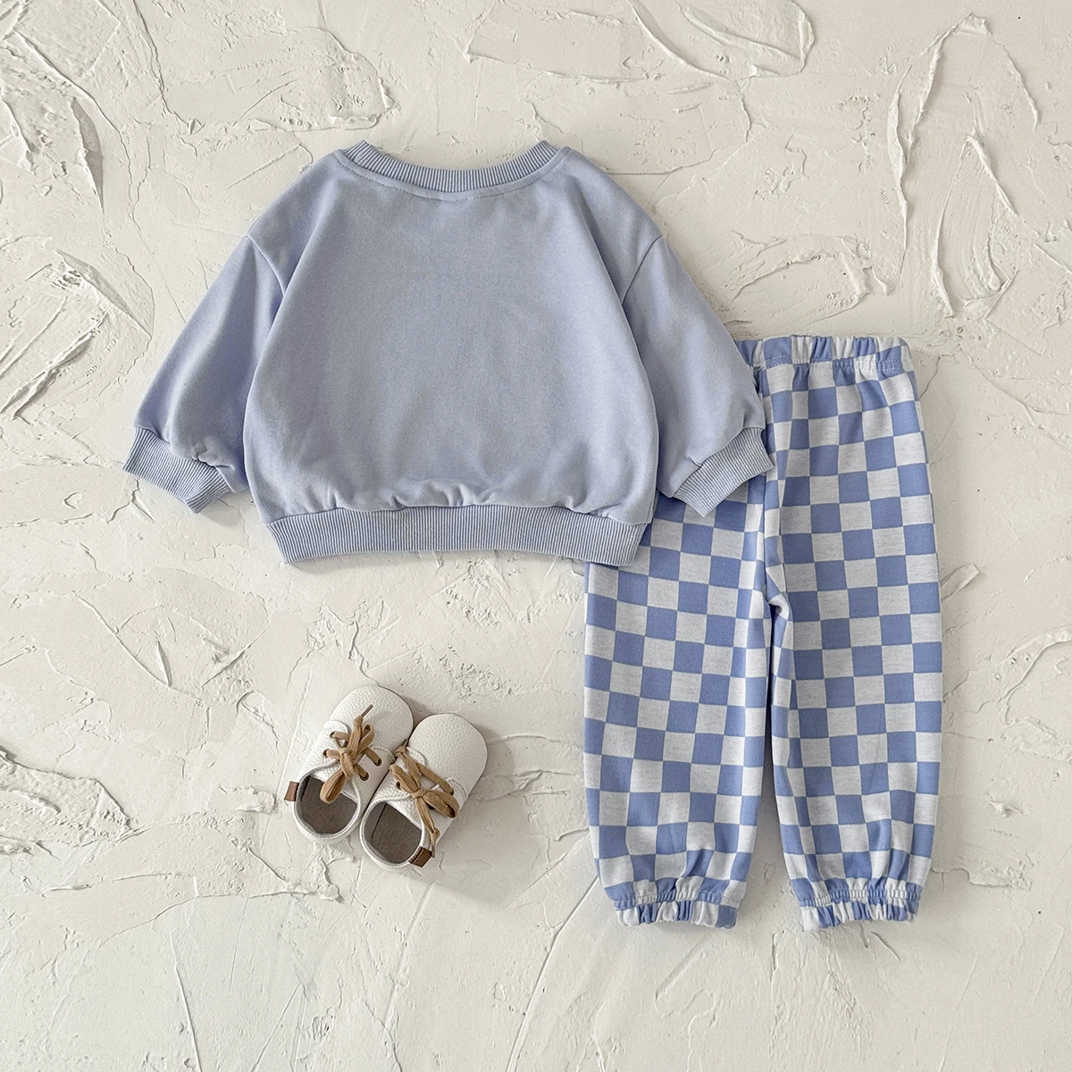 New Design Minimalist Baby Girl Clothes Spring Fall Solid Top+Casual Checked Pants Sets Baby Boy Clothing