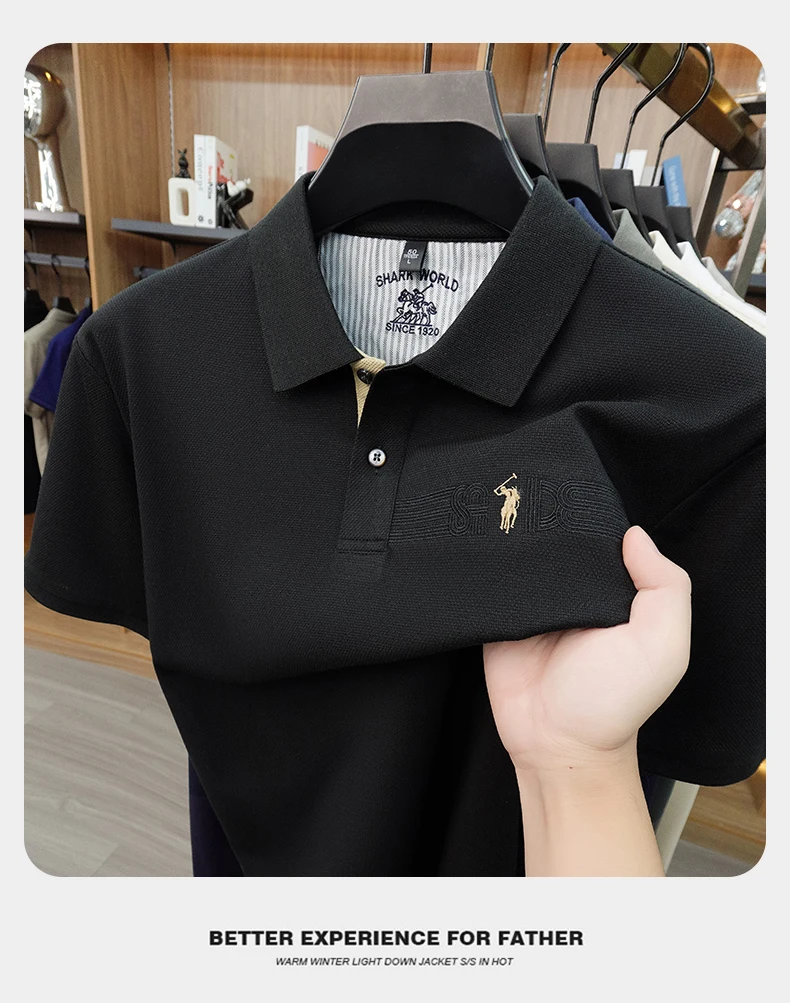 High end brand embroidered short sleeve POLO shirt men's lapel Golf top summer silk cotton fashion business casual Paul T-shirt