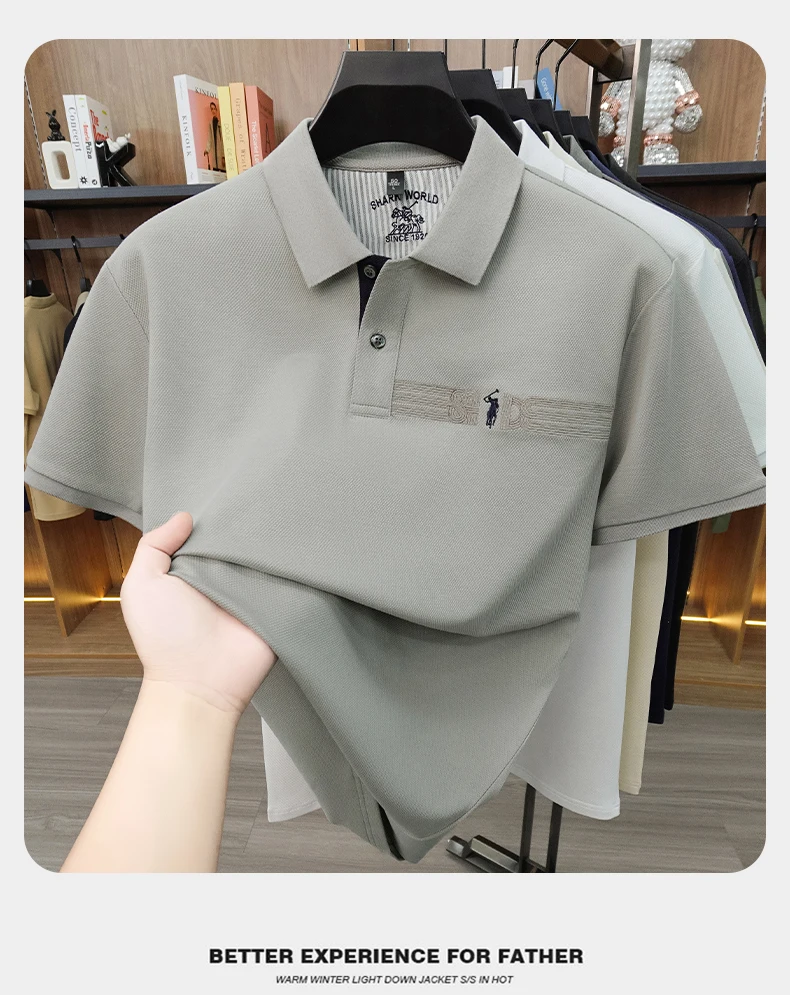 High end brand embroidered short sleeve POLO shirt men's lapel Golf top summer silk cotton fashion business casual Paul T-shirt