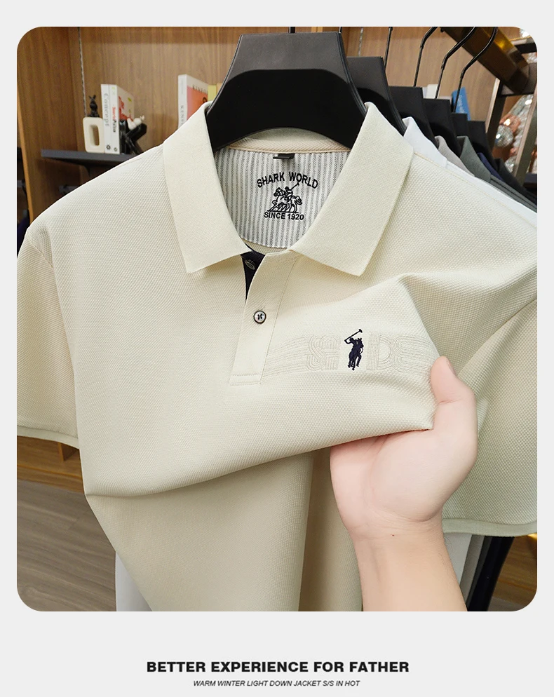 High end brand embroidered short sleeve POLO shirt men's lapel Golf top summer silk cotton fashion business casual Paul T-shirt