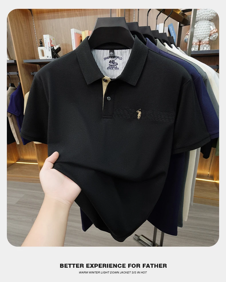 High end brand embroidered short sleeve POLO shirt men's lapel Golf top summer silk cotton fashion business casual Paul T-shirt