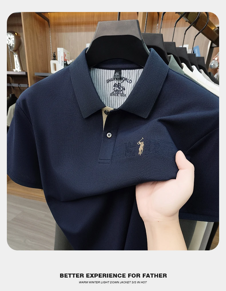 High end brand embroidered short sleeve POLO shirt men's lapel Golf top summer silk cotton fashion business casual Paul T-shirt