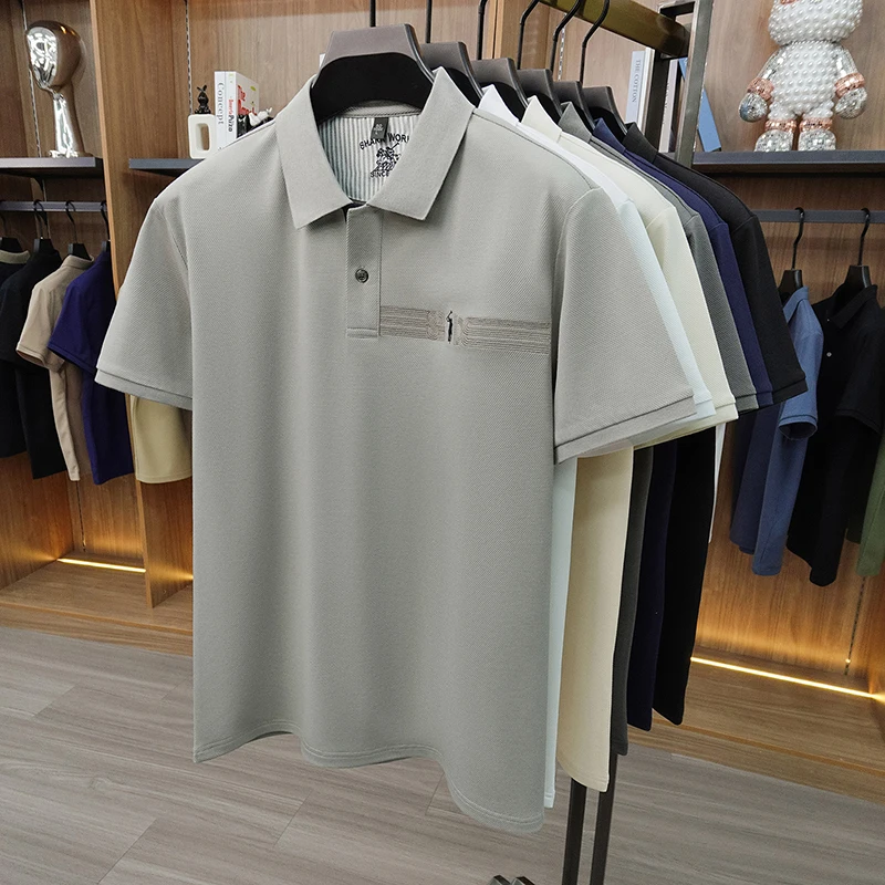 High end brand embroidered short sleeve POLO shirt men's lapel Golf top summer silk cotton fashion business casual Paul T-shirt