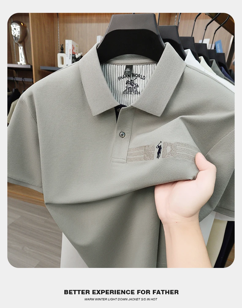High end brand embroidered short sleeve POLO shirt men's lapel Golf top summer silk cotton fashion business casual Paul T-shirt