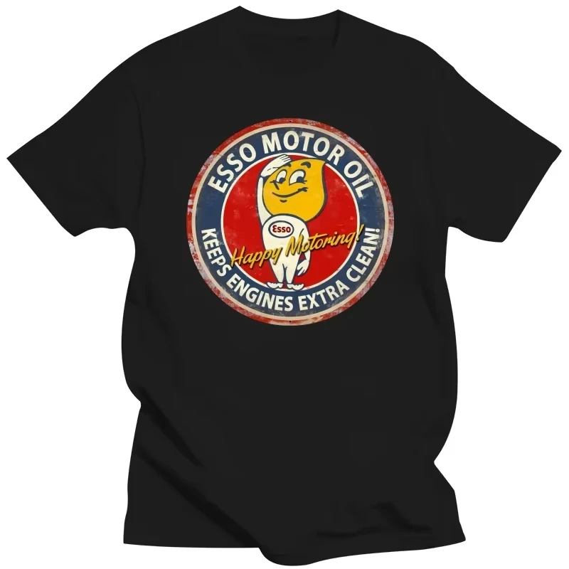 Esso logo retro gasoline engine oil T-shirt, pure cotton loose-fitting couple street style shirt graphic t shirts