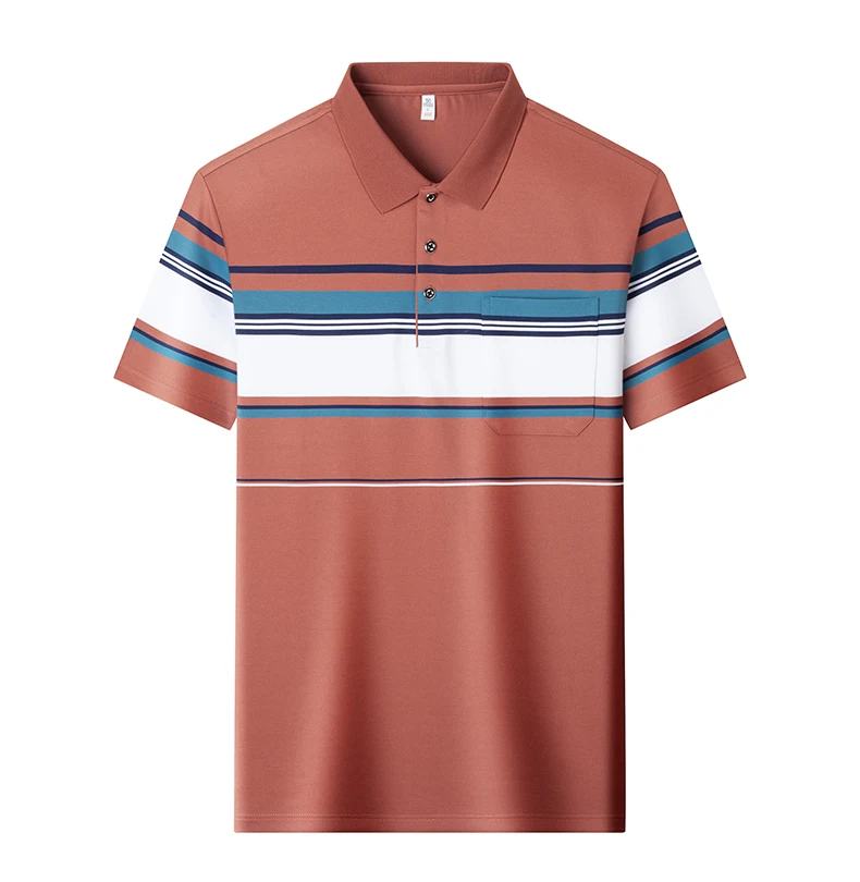 Fashion striped color blocked short sleeve polo shirt high-quality men's new comfort pocket T-shirt summer breathable casual top