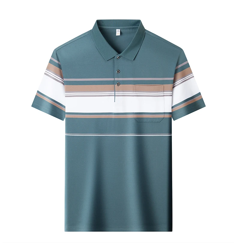 Fashion striped color blocked short sleeve polo shirt high-quality men's new comfort pocket T-shirt summer breathable casual top