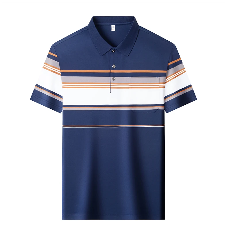 Fashion striped color blocked short sleeve polo shirt high-quality men's new comfort pocket T-shirt summer breathable casual top