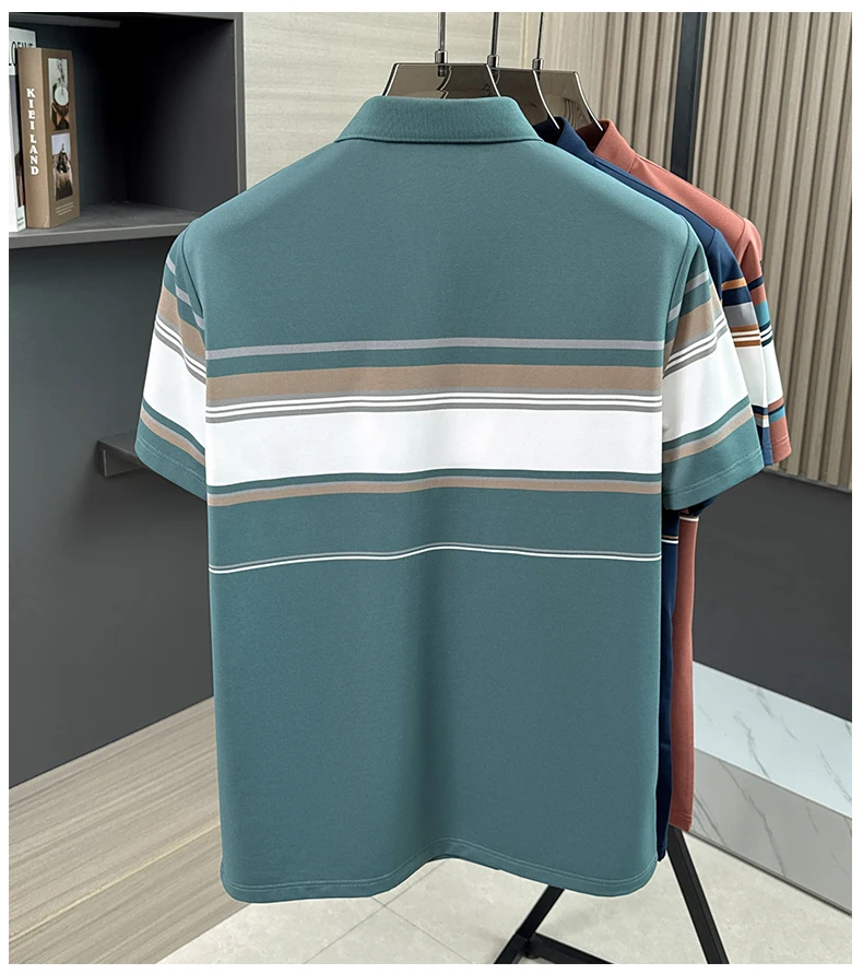 Fashion striped color blocked short sleeve polo shirt high-quality men's new comfort pocket T-shirt summer breathable casual top