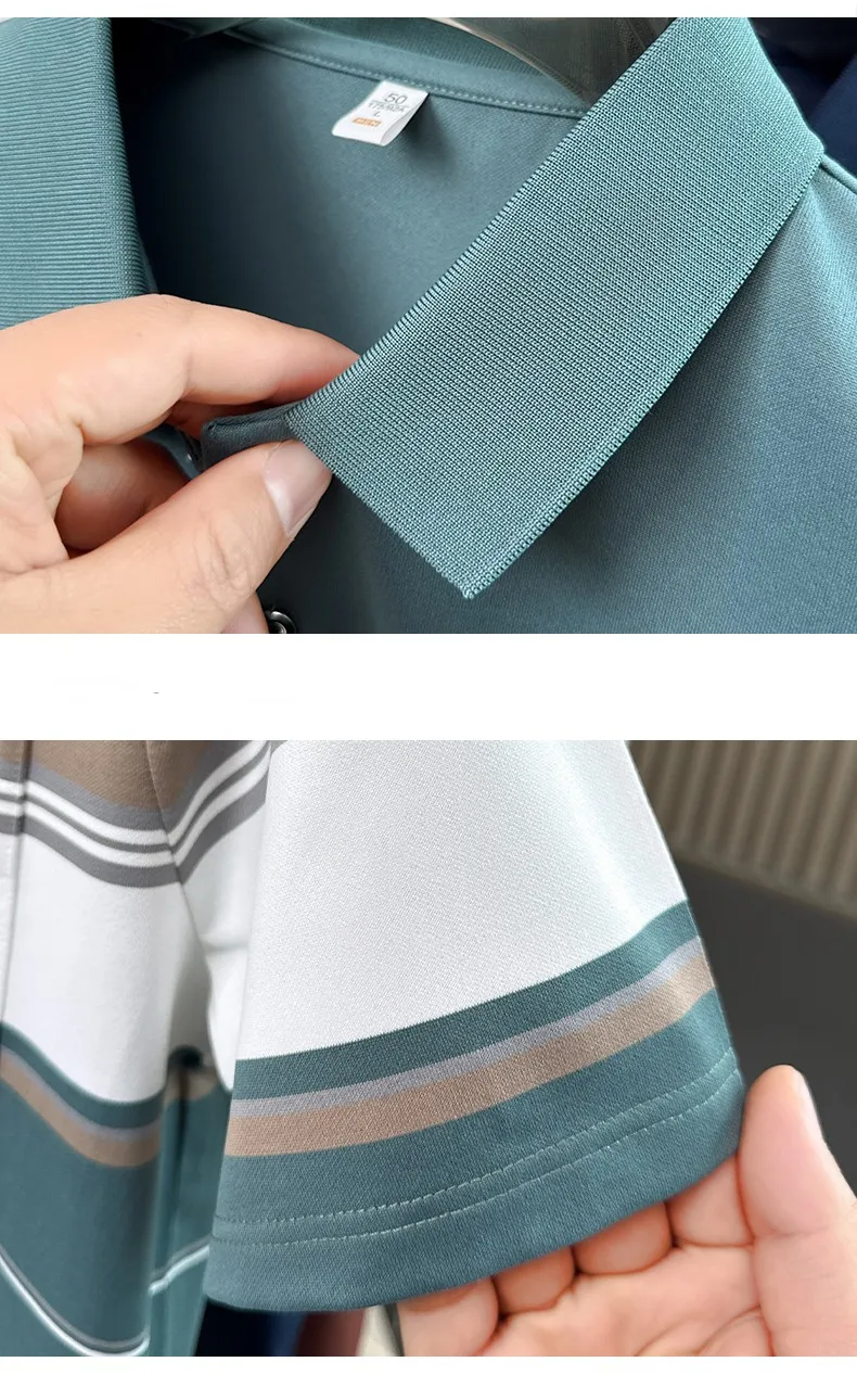 Fashion striped color blocked short sleeve polo shirt high-quality men's new comfort pocket T-shirt summer breathable casual top