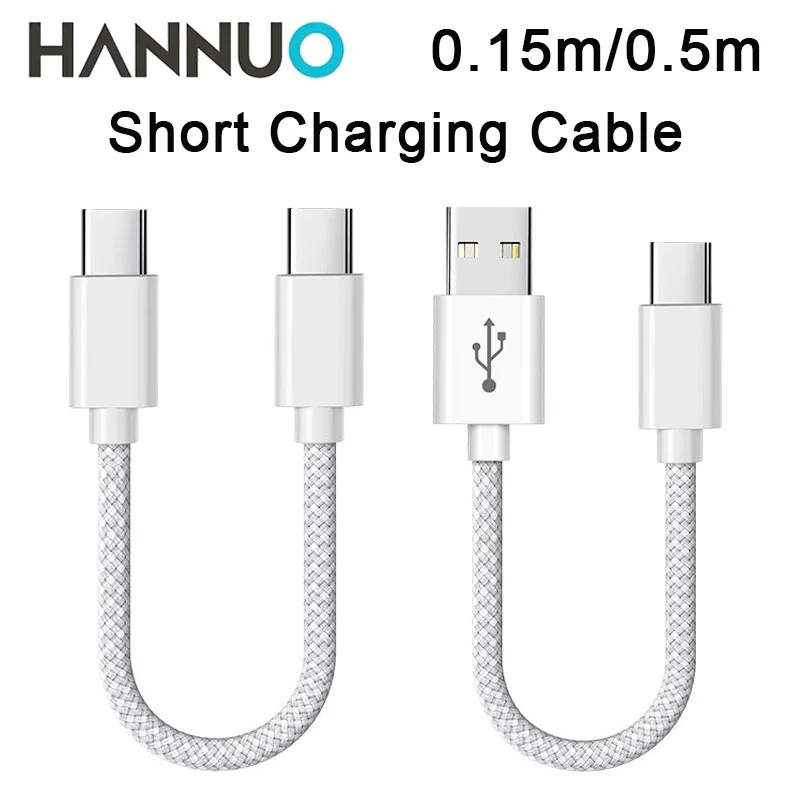 HANNUO 0.15M/0.5M Type C USB Micro Data Cable Fast Charging Short Portable Mini Cable Charge for iPhone 17 16 Xiaomi Samsung