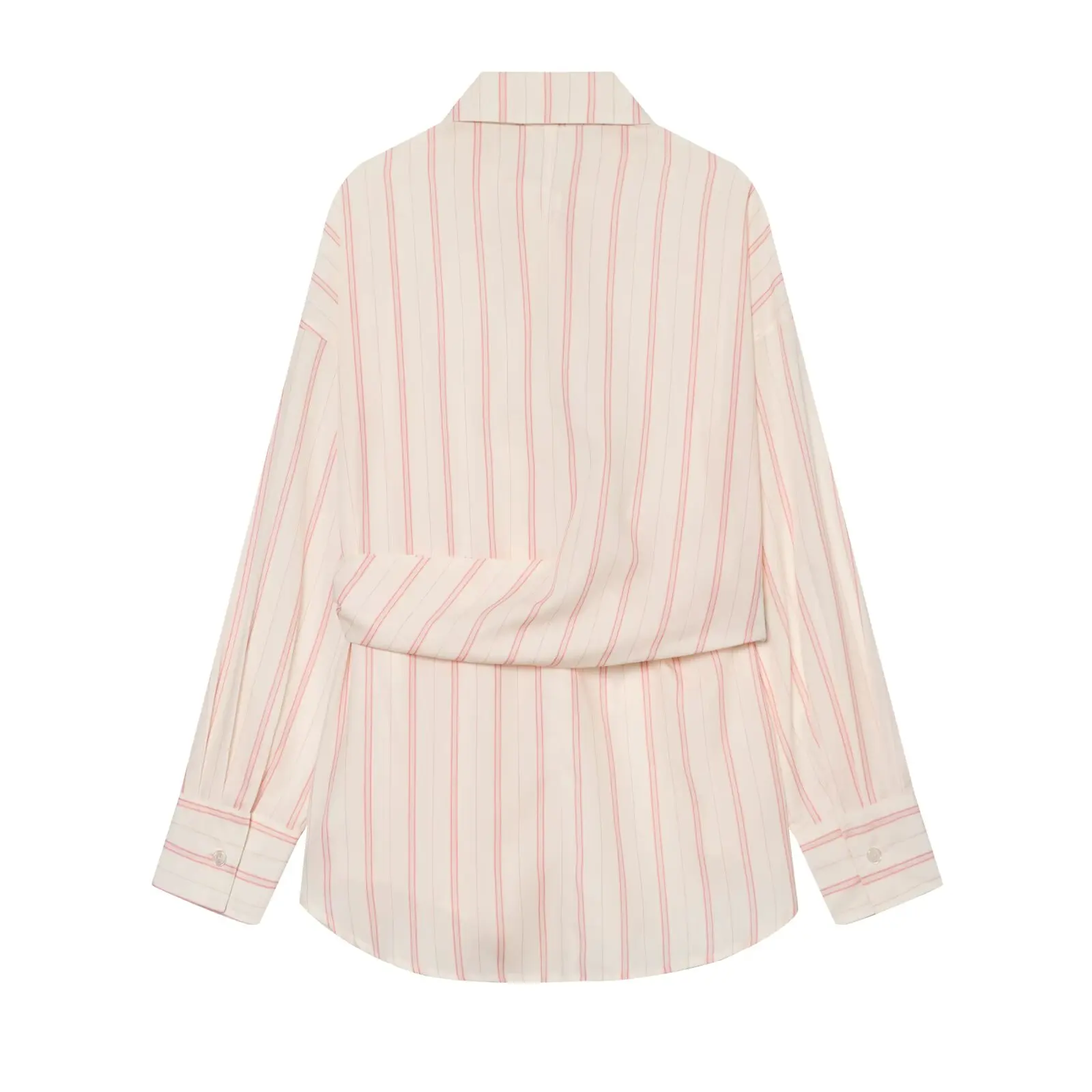 Women's Striped Shirt New 2026 Spring Long Sleeve V Neck Pocket Button Knot Decoration Loose Women Shirt & Blouses Female Tops