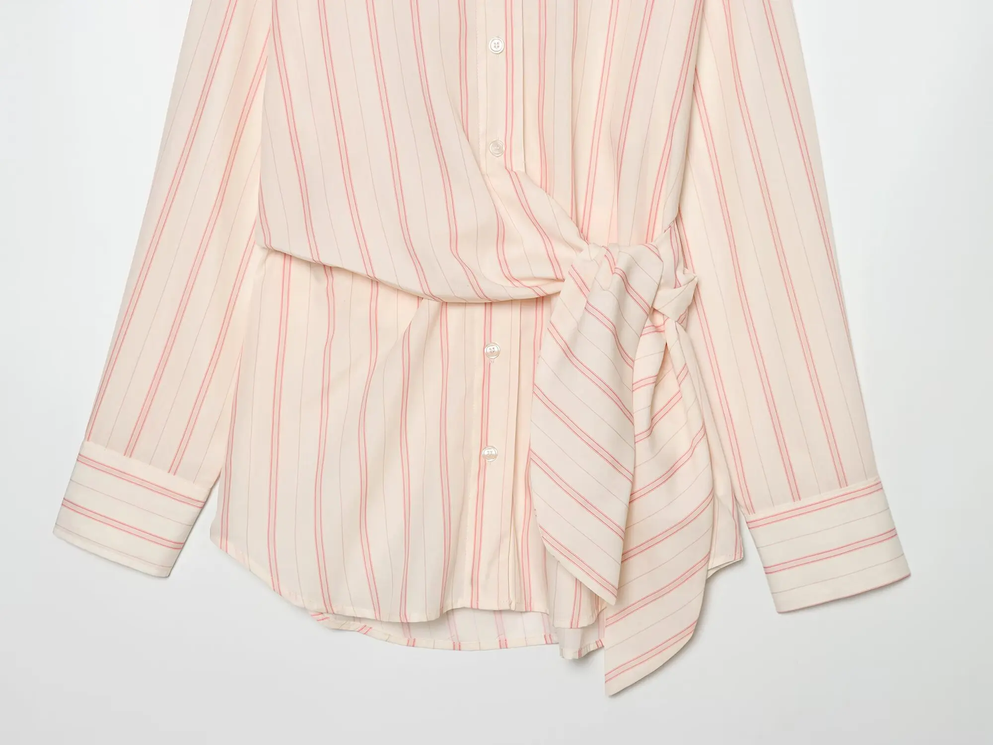 Women's Striped Shirt New 2026 Spring Long Sleeve V Neck Pocket Button Knot Decoration Loose Women Shirt & Blouses Female Tops
