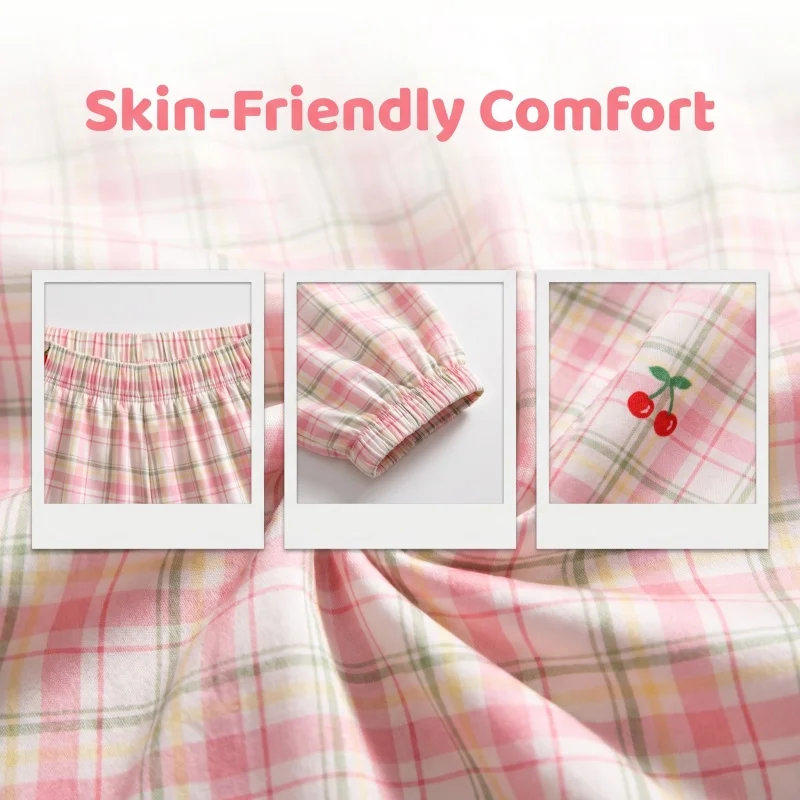 2026 Summer Girls Plaid Print Loose Harem Trousers Kids Cartoon Lightweight Anti Mosquito Long Pants Children Bloomers