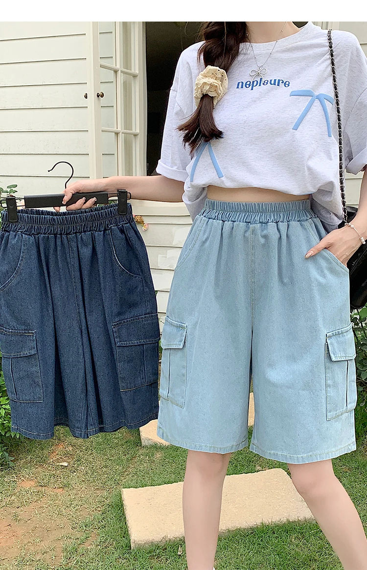 AOSSVIAO Trendy Loose Versatile Dad Shorts 2026 Summer New Women's Denim Shorts Straight Thin Japanese Style Knee-length Pants