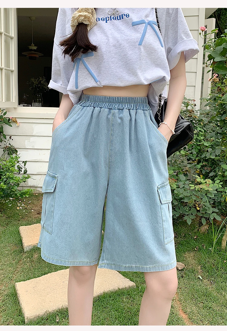 AOSSVIAO Trendy Loose Versatile Dad Shorts 2026 Summer New Women's Denim Shorts Straight Thin Japanese Style Knee-length Pants