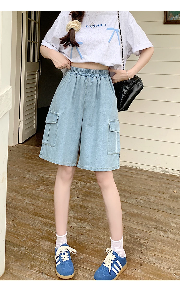 AOSSVIAO Trendy Loose Versatile Dad Shorts 2026 Summer New Women's Denim Shorts Straight Thin Japanese Style Knee-length Pants