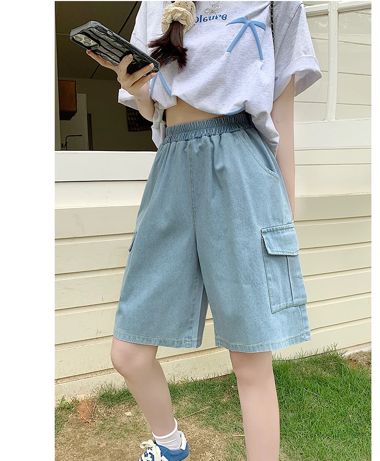 AOSSVIAO Trendy Loose Versatile Dad Shorts 2026 Summer New Women's Denim Shorts Straight Thin Japanese Style Knee-length Pants