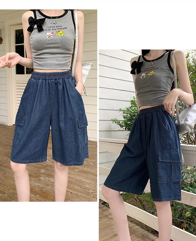 AOSSVIAO Trendy Loose Versatile Dad Shorts 2026 Summer New Women's Denim Shorts Straight Thin Japanese Style Knee-length Pants