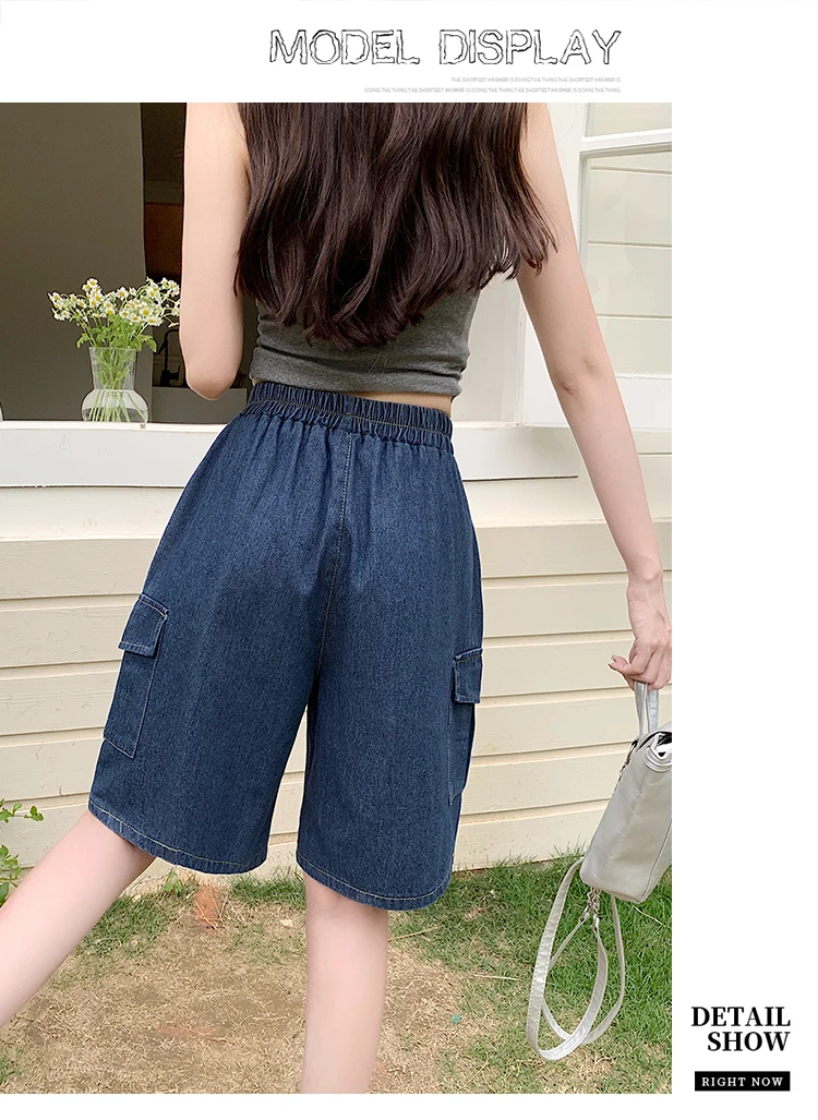 AOSSVIAO Trendy Loose Versatile Dad Shorts 2026 Summer New Women's Denim Shorts Straight Thin Japanese Style Knee-length Pants